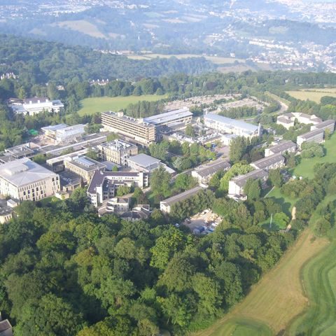 Bath University: aerial view of campus, surrounded by beautiful countryside but only 2.5km from the city centre